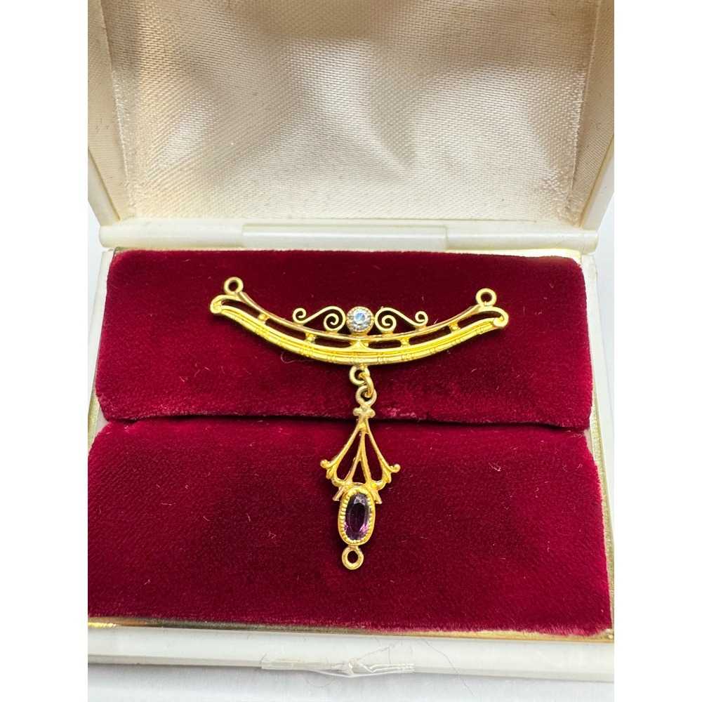 Edwardian Revival Early Art Deco Gold Tone Filigree Festoon Pendant